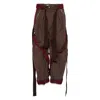 Attico Brown Pants With Side Zip Pockets And All-over Applied Bands In Cotton Blend Woman In Brown