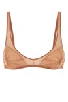 Attico Stretch Tulle Bra With Sheer Panels And Underwire Support In Brown