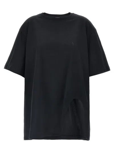 Attico Penteado Front Split T-shirt With Embroidered Logo In Black