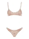 Attico Pink Bikini With Spaghetti Straps And All-over Print In Tech Fabric Stretch Woman In Metallic