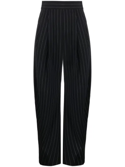 Attico Gary Pinstripe Cotton Trousers In Black