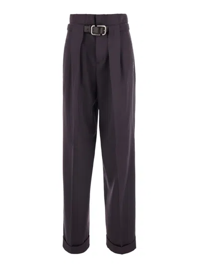 Attico The  Pleated Wool Trousers In Blue