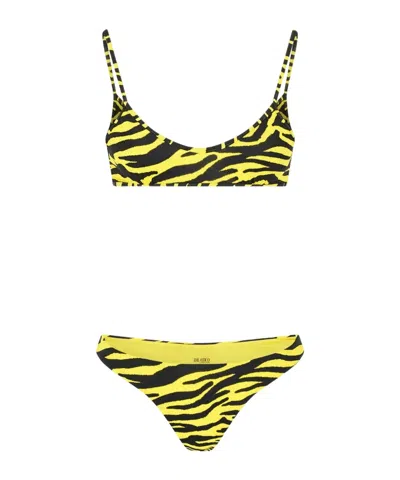 Attico Zebra Bikini Set In Black & Yellow