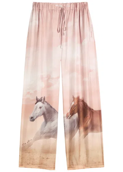Attico The  Printed Silk Trousers In Pink