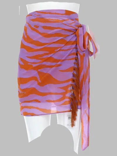 Attico The  Printed Wrap Mini Skirt With Fringe In Multi