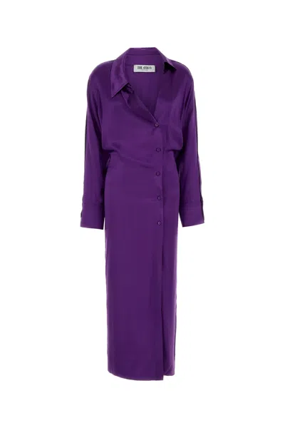 Attico Asymmetric Button Chemisier Midi Dress In Purple