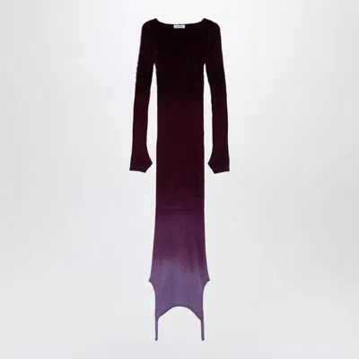 Attico Elegant Ribbed Crew Neck Dress In Purple And Burgundy