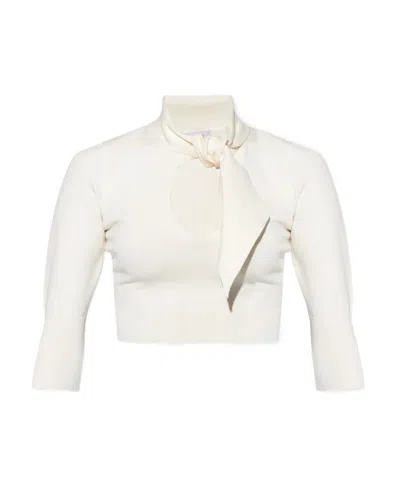 Attico The  Pussybow Ribbed Cropped Top In White