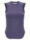 Attico 'reese' Crew Neck Top With Curved Hem In Purple