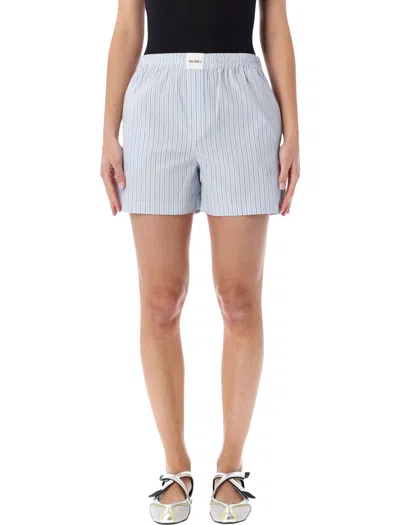 Attico The  Refined Striped Poplin Shorts - Size 40 In Blue