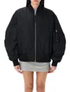 Attico Black Bomber Jacket With Front Zip Closure And One Zipped Pocket On The Sleeve In Black