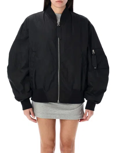 ATTICO THE ATTICO RELAXED-FIT BLACK BOMBER JACKET WITH VOLUMINOUS SLEEVES