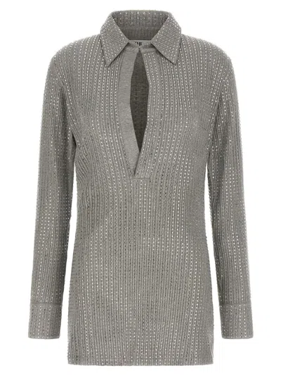 Attico Rhinestone Dress Dresses Gray