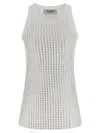 Attico Crew Neck Perforated Ribbed Sleeveless Tank Top In White