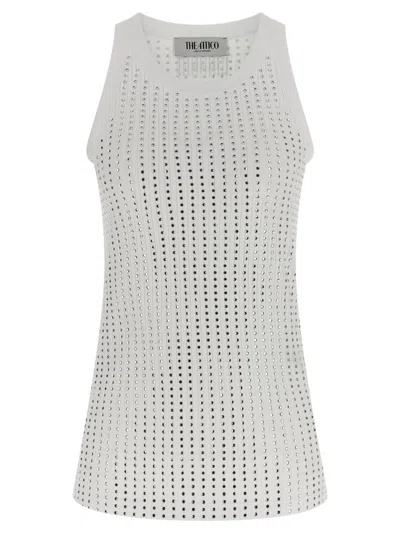 Attico Rhinestone Tank Top In White