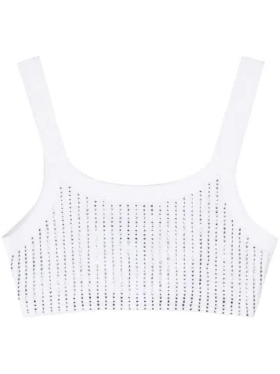 Attico The  Rhinestoned Cotton Crop Top In White/crystal