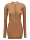 Attico Mini Dress With Ribbed Texture And Button Detailing In Brown