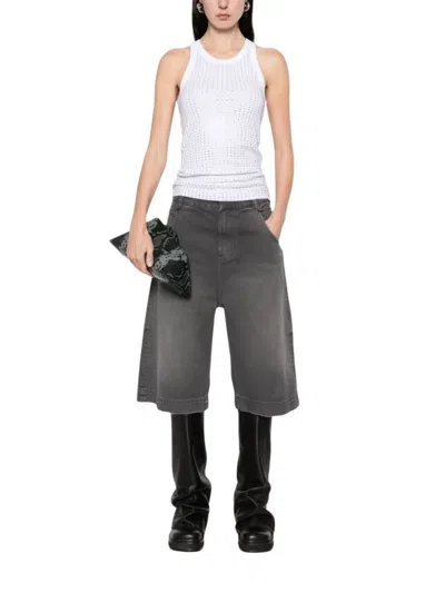 Attico The  Ribbed Cotton Jersey Tank Top With Thermostrass Accent In Grey