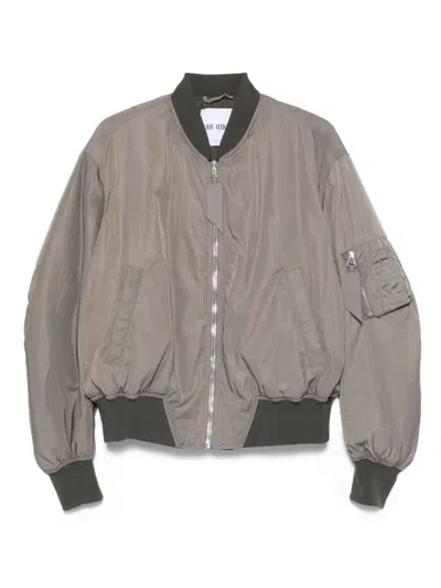 Attico Ribbed Hem Grey Coat With Zip Fastening In Multi