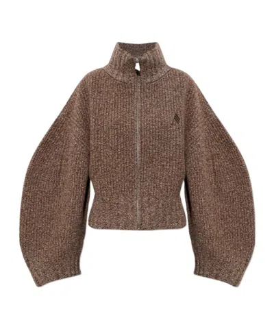 Attico The  Ribbed Knit Cardigan In Brown
