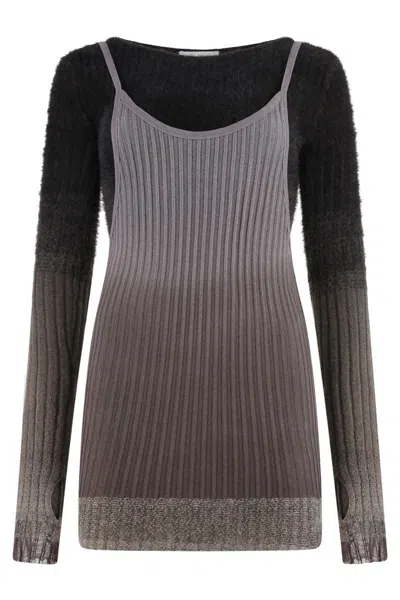 Attico Knit Dress With Ribbed Texture And Gradient Design In Black
