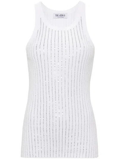 Attico The  Ribbed Knit Scoop Neck Top In White