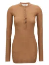 Attico Mini Dress With Ribbed Texture And Button Detailing In Brown