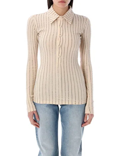 Attico The  Rinhestones Polo Shirt In Sand