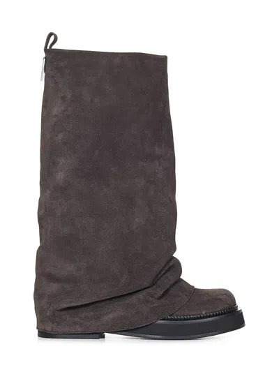 Attico Robin Layered Suede Boots In Grey