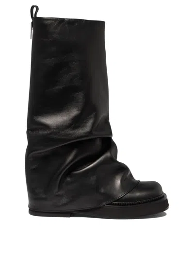 Attico Robin Leather Combat Boots In Black