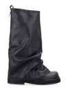 Attico 'robin' Black Boots With Square Toe And Logo Plaque On The Rear In Brown