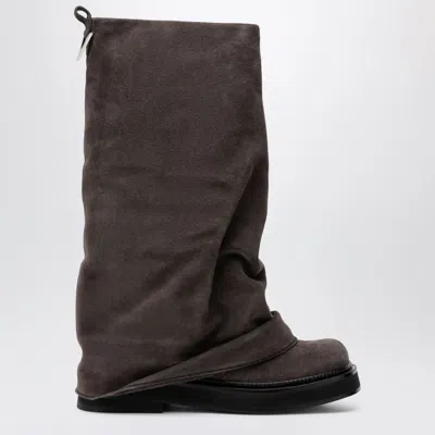 Attico The  Robin Combat Boots In Suede, Dark Gray