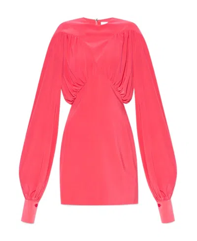 Attico The  Ruched Long-sleeved Mini Dress In Orange