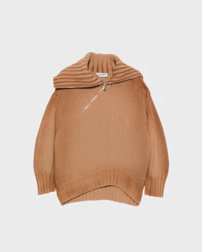 Attico Knitwear Top Oversized Collar Textured Knit In Brown
