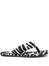 Attico Indie Zebra-print Satin Thong Sandals In Black