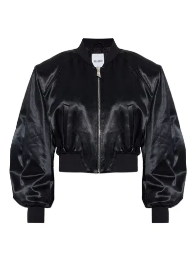 Attico The  Satin Bomber Jacket In Black