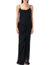 Attico Satin Long Dress With Adjustable Straps In Black