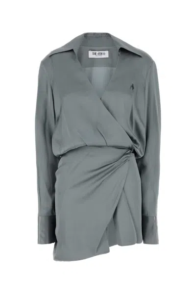 Attico The  Satin Mini Dress In Gray