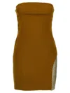 Attico Sequin Insert Strapless Fitted Dress With Side Mesh In Brown