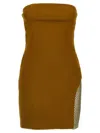 Attico Sequin Insert Strapless Fitted Dress With Side Mesh In Brown