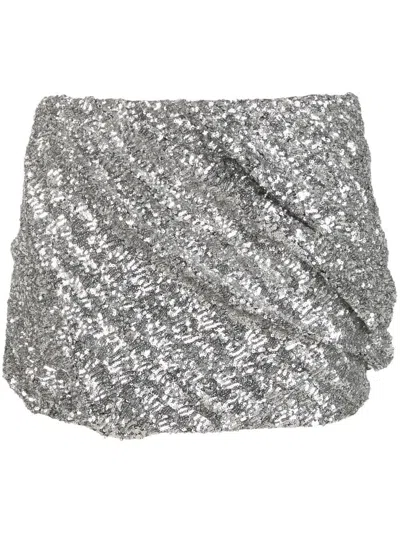 Attico Draped Sequin Mini Skirt In Silver