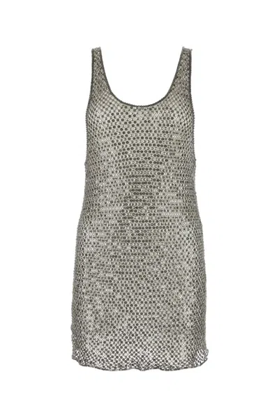 Attico The  Sequin Sleeveless Mini Dress In Silver