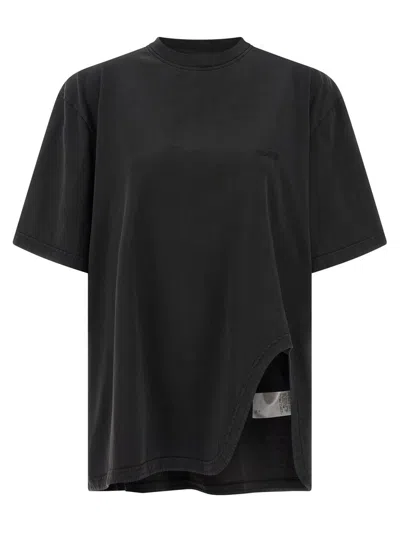 Attico Split Hem T Shirt Short Sleeves Crew Neck In Black