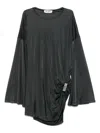 Attico Asymmetrical Dress With Draped Bell Sleeves In Gray