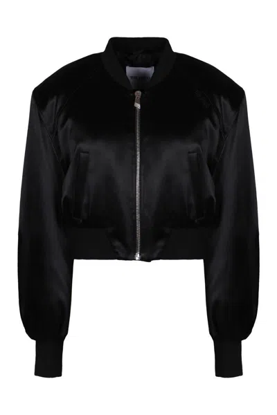 Attico The  Shiny Satin Bomber In Black