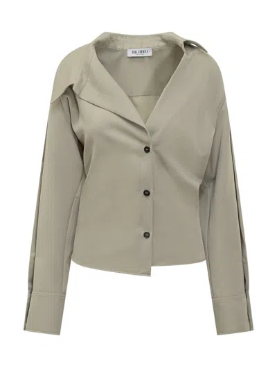 Attico The  Shirt With Open Collar And Flared Line In Neutral