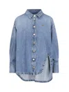 Attico Blue Shirt With Classic Collar And Embroidered Detail On The Front In Cotton Woman In Blue