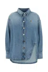 Attico Blue Shirt With Classic Collar And Embroidered Detail On The Front In Cotton Woman