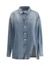 Attico Blue Shirt With Classic Collar And Embroidered Detail On The Front In Cotton Woman In Blue