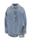 Attico Oversized Embroidered Denim Shirt In Blue